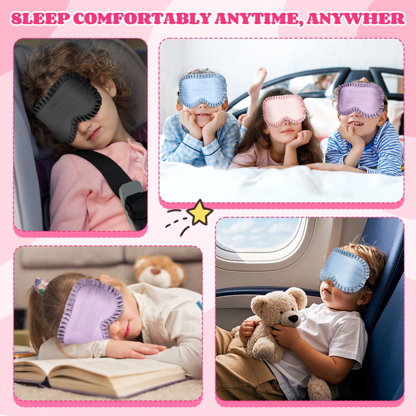 Kids Sleep Mask Eye Cover, 100% Real Mulberry Silk Sleep Mask with Adjustable Strap, Kids Blindfold for Sleeping, Boys Girls Eye Shade for Ages 5+, Soft and No Pressure (Pink)