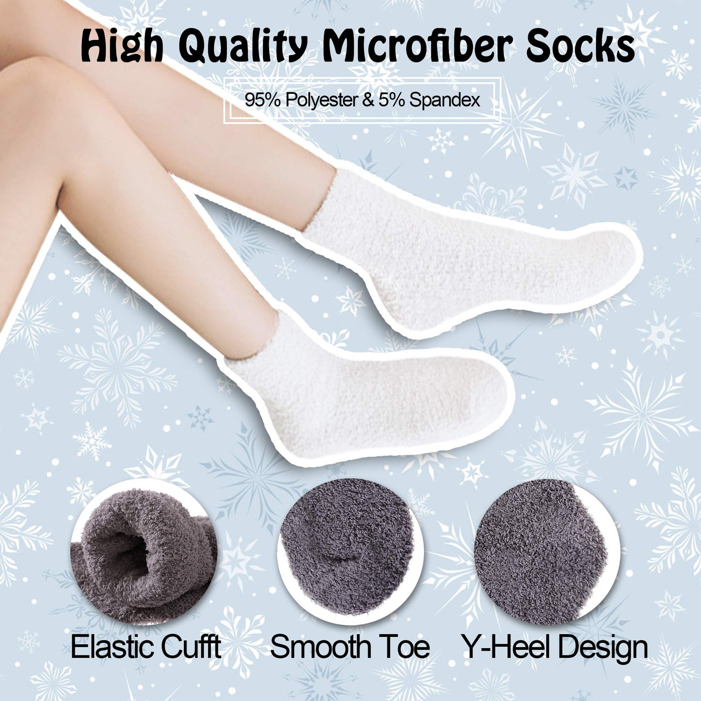 LANLEO 5/6 Pairs Womens Super Soft Fuzzy Plush Warm Winter Home Sleeping Slipper Socks 5 Pairs Solid Color Style