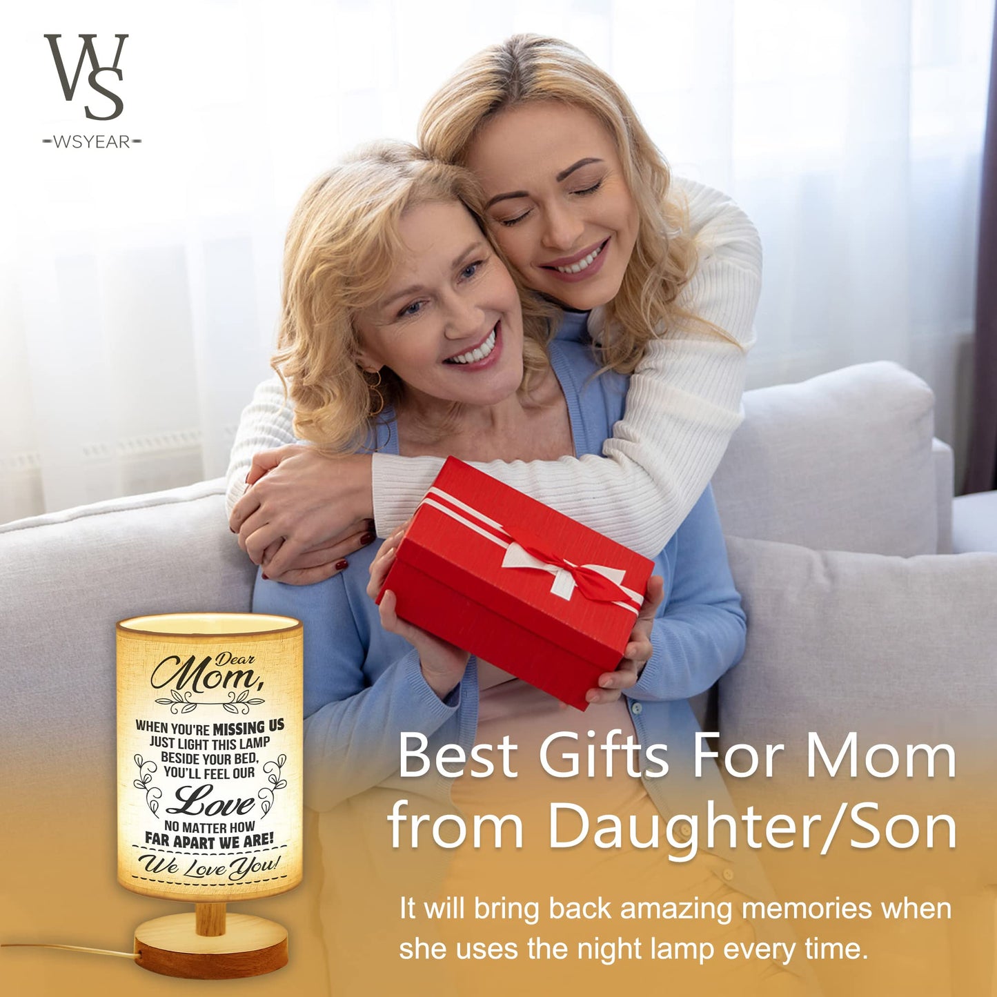 WSYEAR Birthday Gifts for Mom from Daughter Son-Table Lamp Mom Gifts from Daughters Night Light Anniversary Presents for Mother Women,Best Mom Gifts Ideas