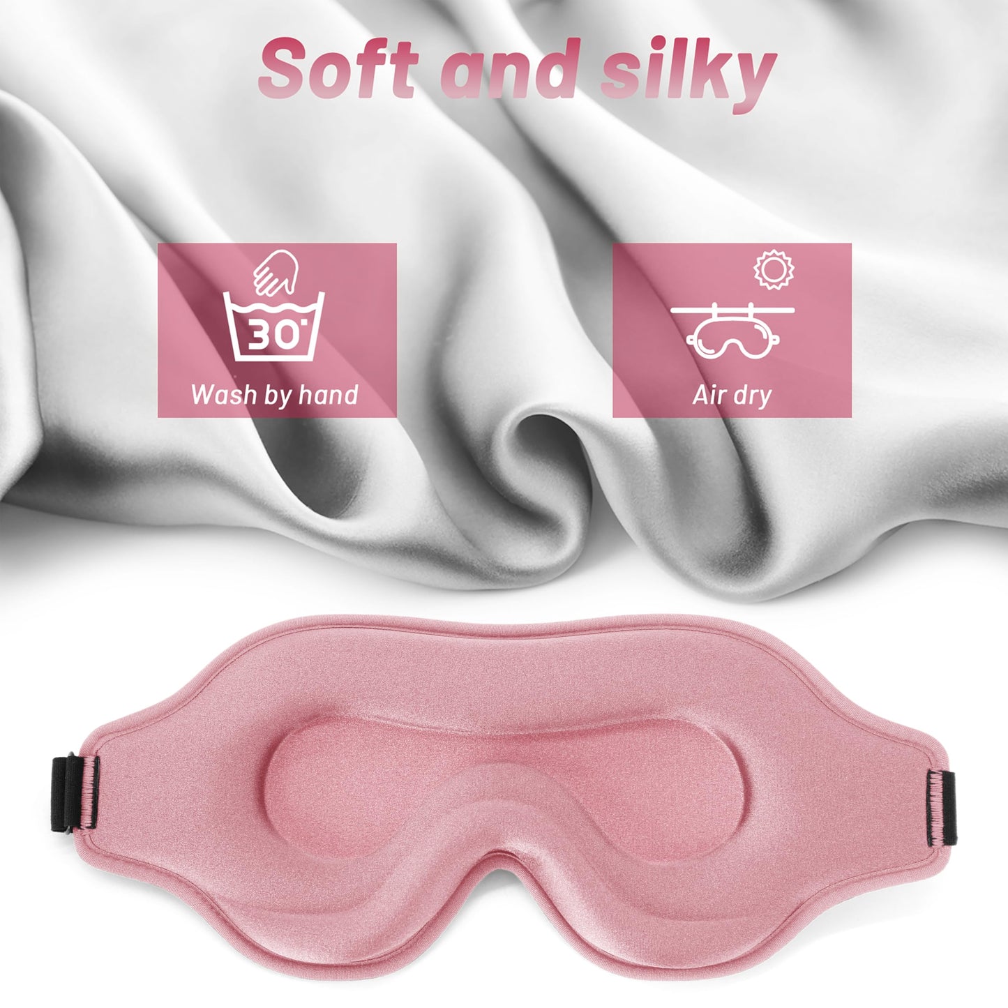 Sleep Eye Mask for Men Women, Lash Extensions 3D Sleeping Mask, Travel Blackout Night Blindfold Eye Shade Cover with Adjustable Strap (Pink-3D)