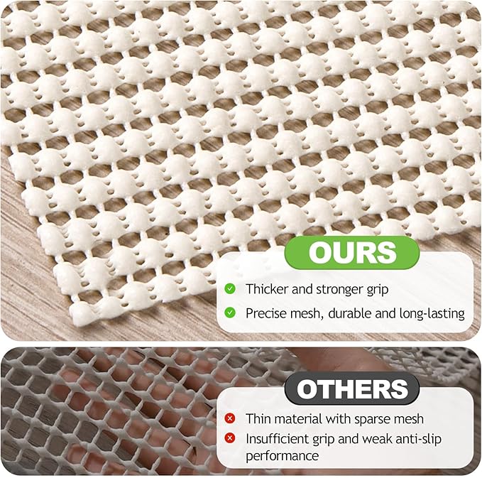Songrey Non-Slip Rug Pad 5x8 FT, Extra Thick Carpet Pads for Hard Surfaces, Prevents Sliding and Secures Rugs, Provides Floor Protection with Comfort Cushioning