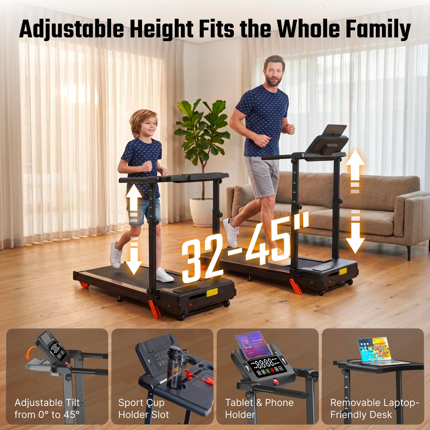 Foldable Walking Pad Treadmill with 12% Incline for Home Small, 3.5HP Under Desk Quiet Treadmill with Handle Bar, Compact Running Machine for 350 Lbs Capacity