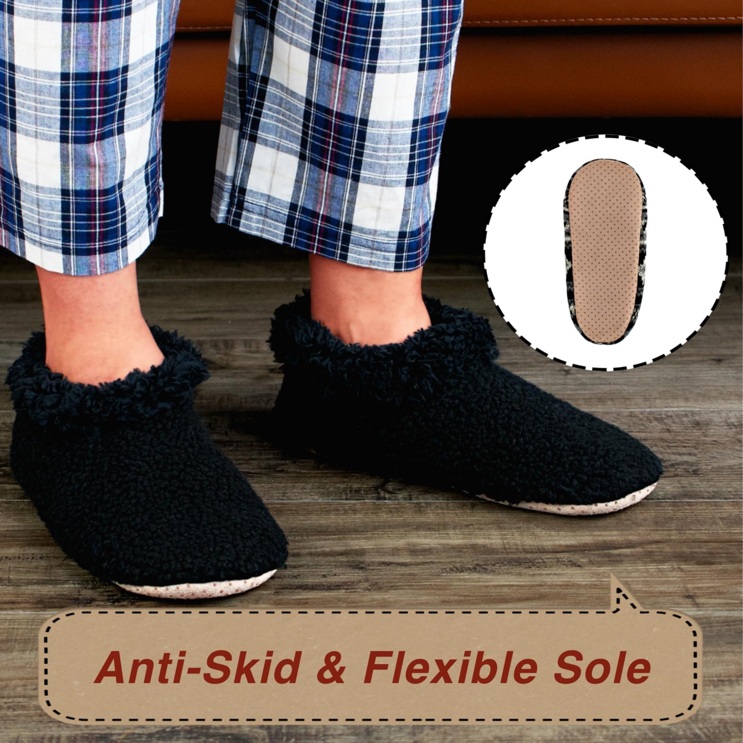 cosyone1997 2-Pair Soft Slippers for Men Indoor Sherpa Fleece Lined, Bedroom Fuzzy Socks Non-slip Gripper Soles, Winter Warm House Shoes, Cozy Gifts for Christmas Birthday Unique, Adult Size 10-11