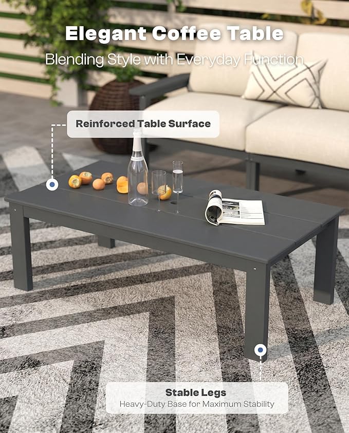 Patio Kingdom Patio Furniture Set with Washable Thick Beige Cushions, Coffee Table & Side Table, HDPE Outdoor Couch, All-Weather Outdoor Sectional Furniture, Patio Conversation Sets (Grey Frame)