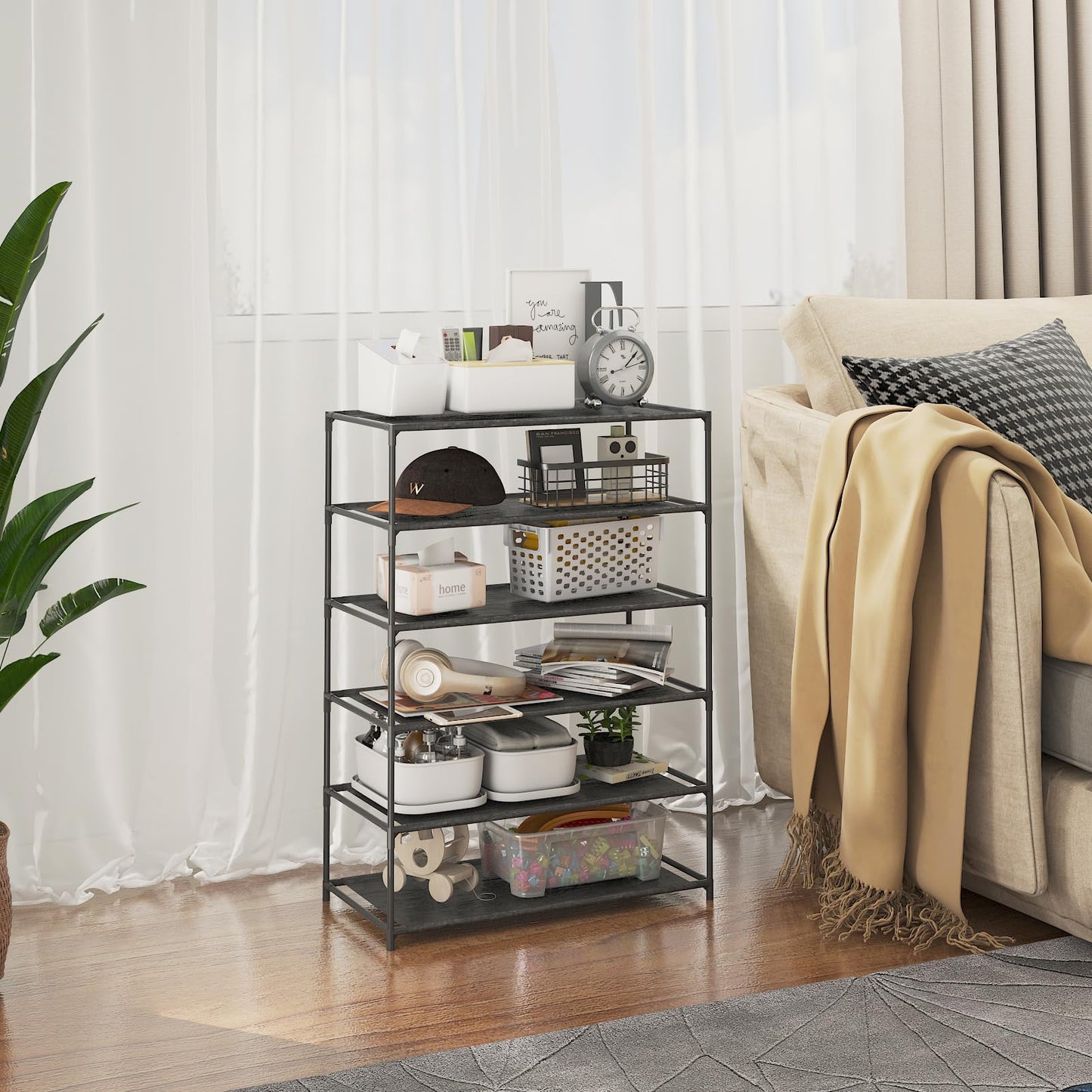 Rumiiro 10 Tier Free Standing Shoe Rack, Cloth Assembled Adjustable Shoe Shelf Organizer, Simple Changeable Assembly Storage Shelf Rack for Home, Bedroom, Entryway (24.5'' L x 12'' W x 60'' H)