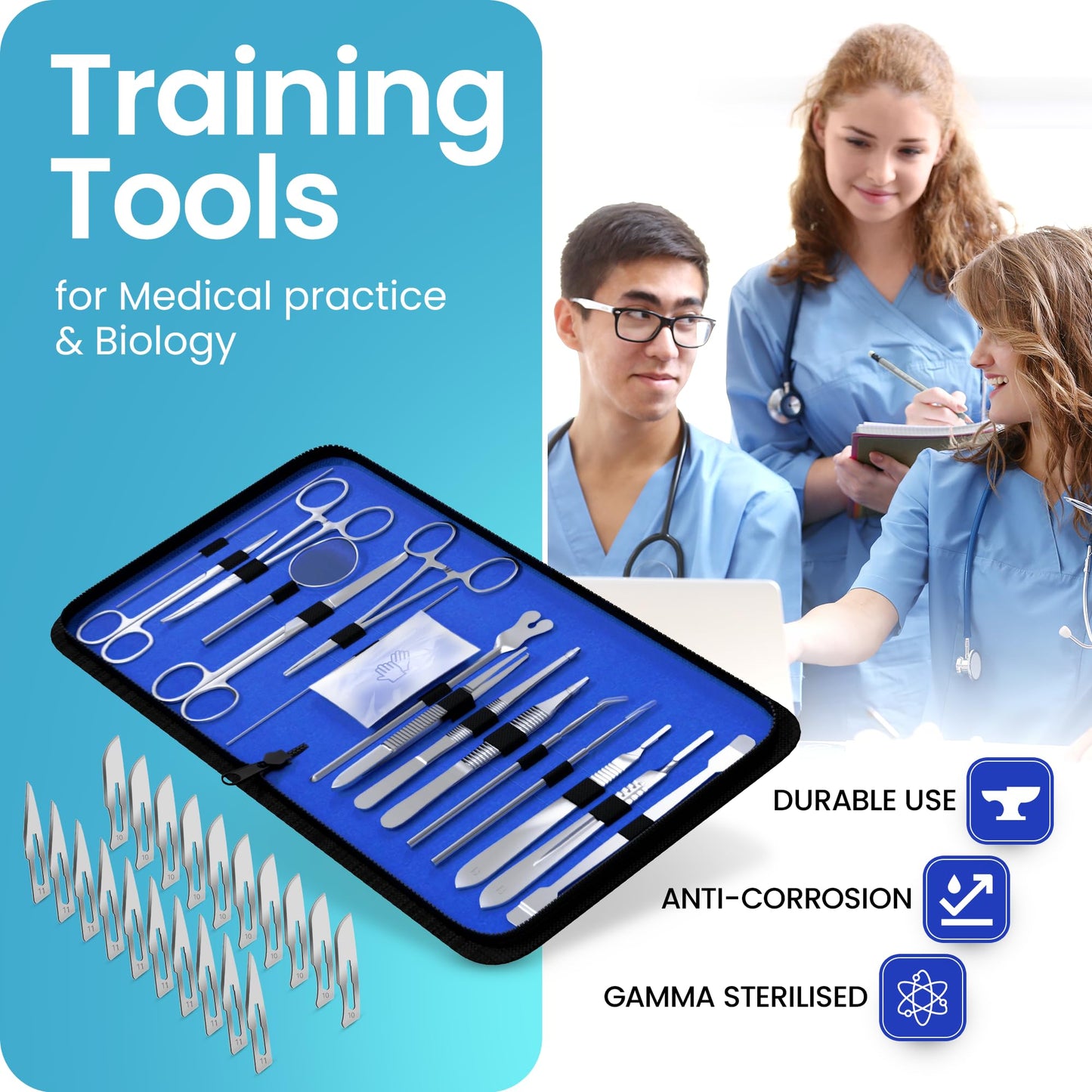 Core Flex Advanced Dissection Kit Biology Lab Anatomy Dissecting Set with Stainless Steel Scalpel Knife Handle Blades for Medical and Veterinary Students Stainless Steel 38-Piece