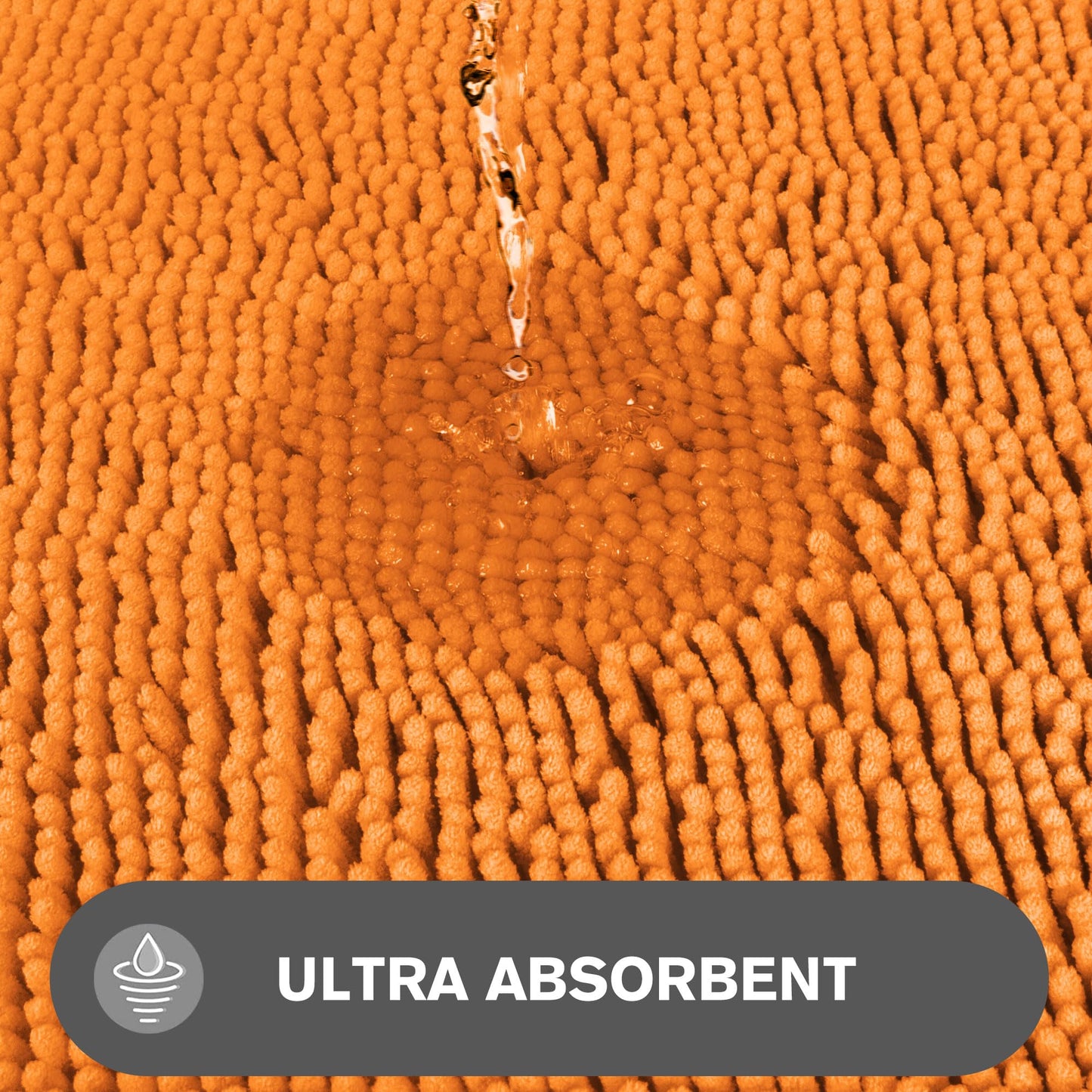 PureSwan Orange Bathroom Rugs – Absorbent and Washable Bath Mat, Non-Slip, Thick Soft Chenille Bath Rugs for Bathroom Floor, Shower, Sink - 17" x 24"