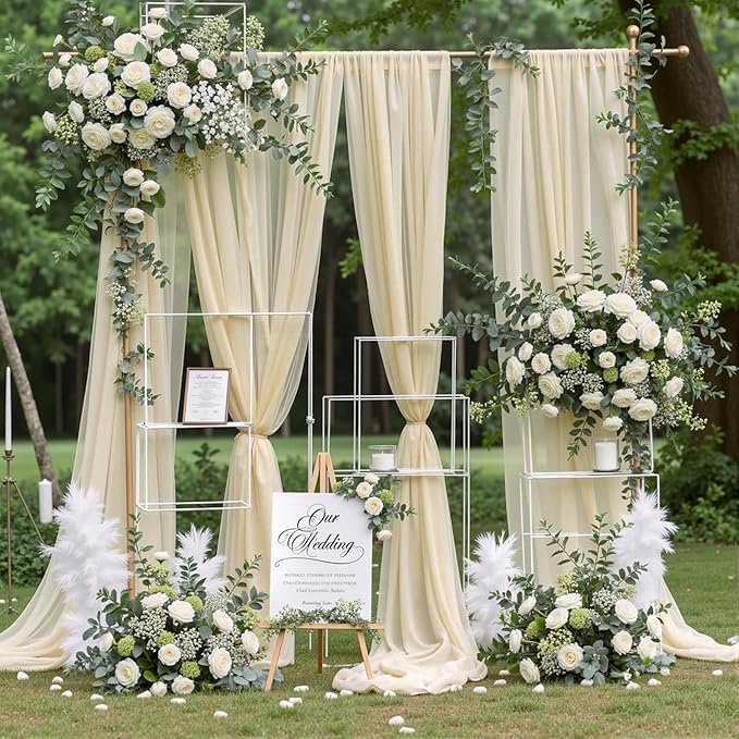 Wedding Arch Draping Fabric, 1 Panel 18FT Nude Sheer Backdrop Curtain Chiffon Fabric Drapery Voile Scarf Draping Panels for Wedding Archway Ceremony Curtain Valance Party Decoration