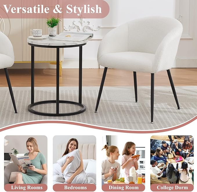 YDcosyfy Modern Small Accent Chair Set of 2, Comfy Sherpa Makeup Vanity Chair with Metal Legs, Decorative Chair no Wheels for Living Room, Dressing Room, Bedroom, White