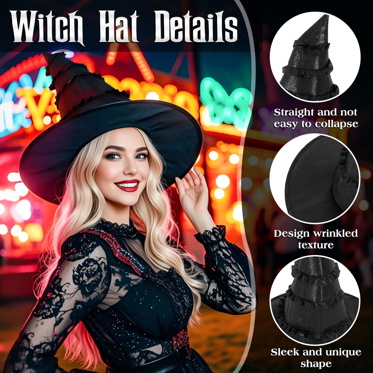 Folerwif Black Witch Hat Adult Movie Merch Wizard Costume for Women Accessories for Party Outfits Halloween