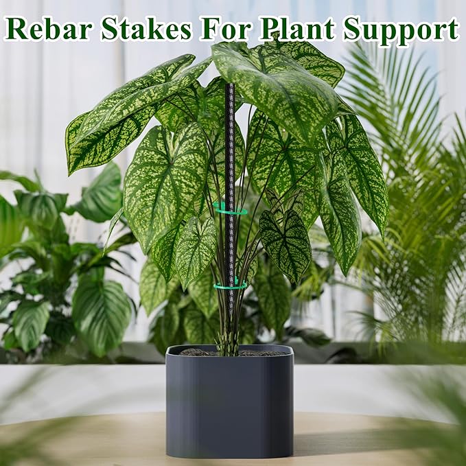 MSWY Rebar Stakes 16 Inch 20 Pack Heavy Duty Ground Anchors with Chisel Point End Long Straight Steel Tent Stakes 3/8" Thickness Metal Spikes Black Coated for Concrete Timber Camping Garden Plant