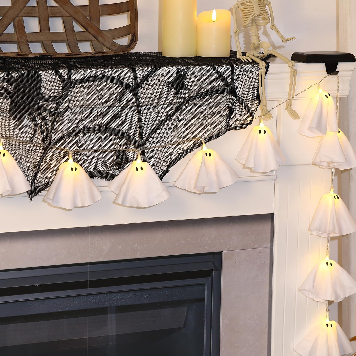 Halloween Decoration-Light Up Ghost Garland-Handmade LED Ghost String Lights Banner for Home Party Fireplace Mantle Windows Decor