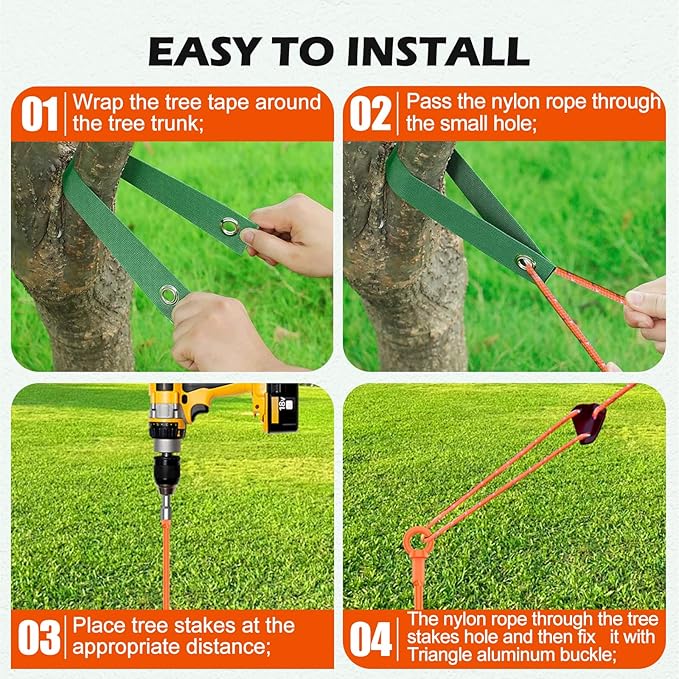 GrowGlow 3 Pack 18" Tree Stake Kit, Heavy Duty Spiral Stakes and Supports for Leaning and Young Trees Straightening, Protect Trees from Bad Weather (Orange)