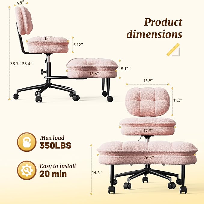 Ergonomic Cross Legged Office Chair, 360° Swivel Meditation Kneeling Chair with Wheels, ADHD Chair with Height Adjustable Seat for ADHD,Relaxation, Home Office,Pink
