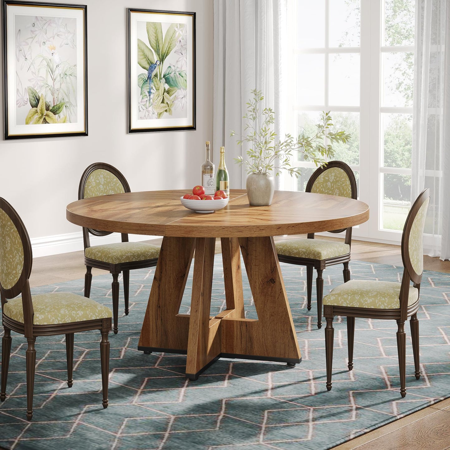 Tribesigns Round Dining Table for 4-6 People 47 Inch Wood Dining Table with Pedestal Base Walnut (Wood)