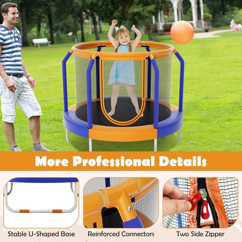 Goplus Kids Trampoline, 48" ASTM Approved Recreational Trampoline with Safety Space Design, Seamless Jumping Mat, Indoor Outdoor Mini Toddler Trampoline for Baby Boys Girls Gifts (Blue&Orange)