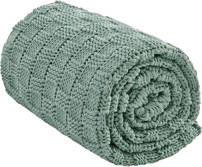 Knitted Weighted Blanket for Adult, No Beads Heavy Blanket 48” x 72'' 12lbs, Breathable Chunky Knit Blanket, Cooling Weighted Blanket for Hot Sleepers, Christmas Home Decor (Light Green)