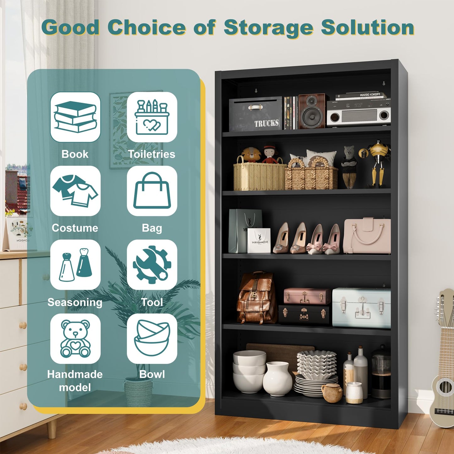 ZONLESON Shoe Cabinet,5 Tiers Heavy Duty Metal Freestanding Shoe Rack,55" Tall Shoe Rack with Open Storage Shelf for Entryway,Living Room,Garage (Black, 5 Tier-55 H*27.6" W*11.8" D)
