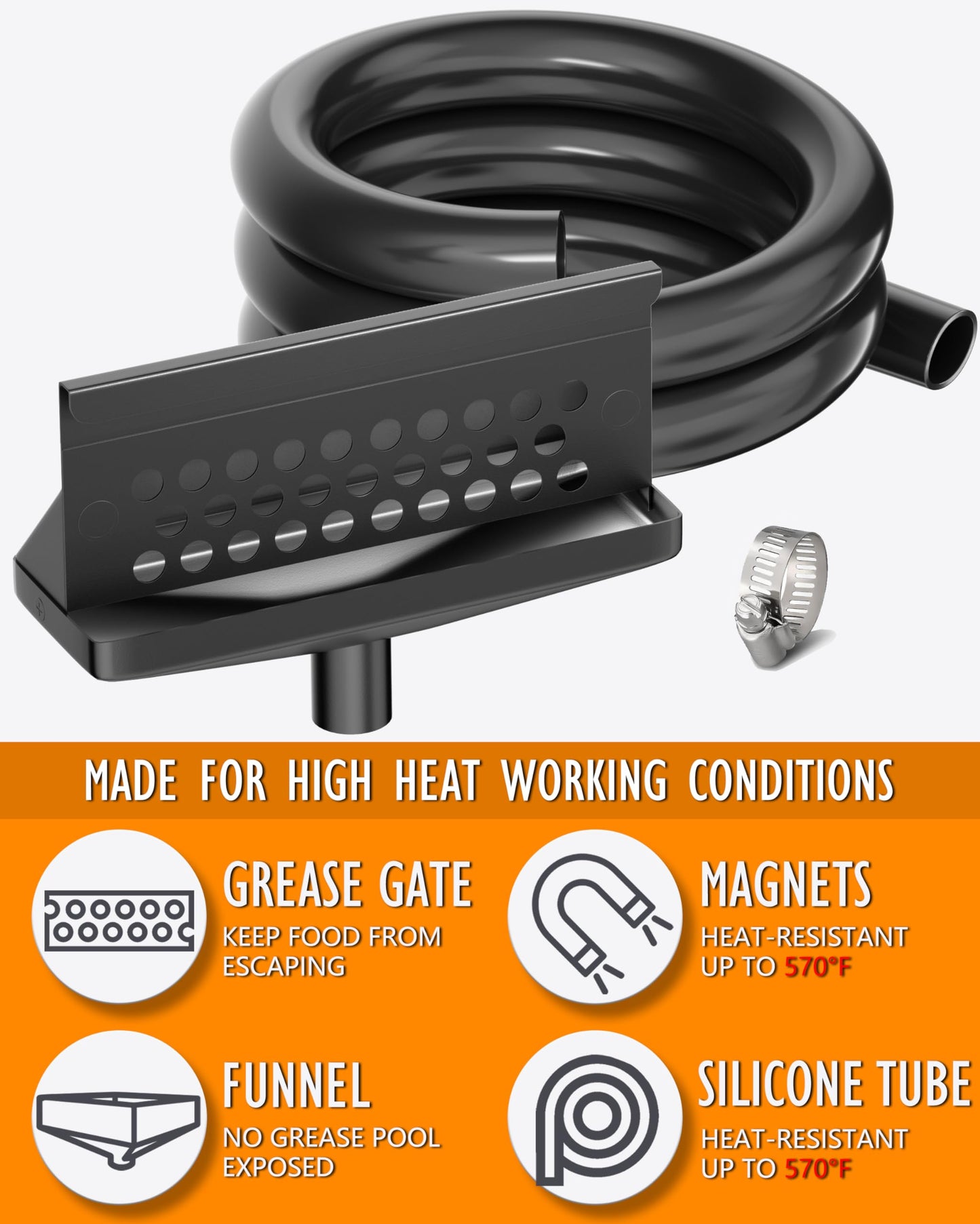 Rear Grease Drainage Funnel for Low Back Blackstone Griddle Upgrade, Rear Grease Catcher, Integrated Grease Trap, Innovative Blackstone Accessories, Flexible Large Capacity, Liners Saving