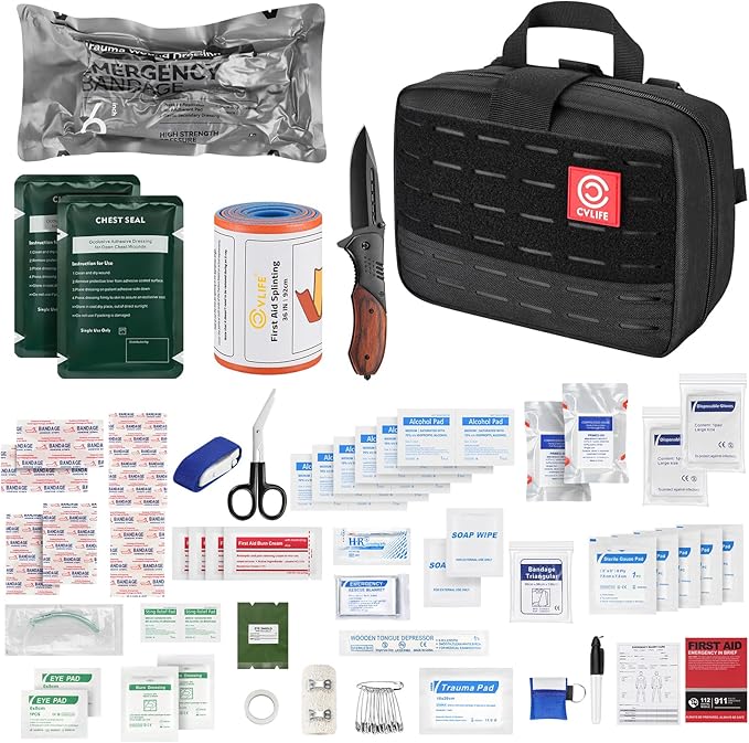 CVLIFE First Aid Kit Survival Emergency Kit IFAK Trauma Kit with MOLLE Pouch, Comprehensive Trauma Care - Ideal for Car, C...