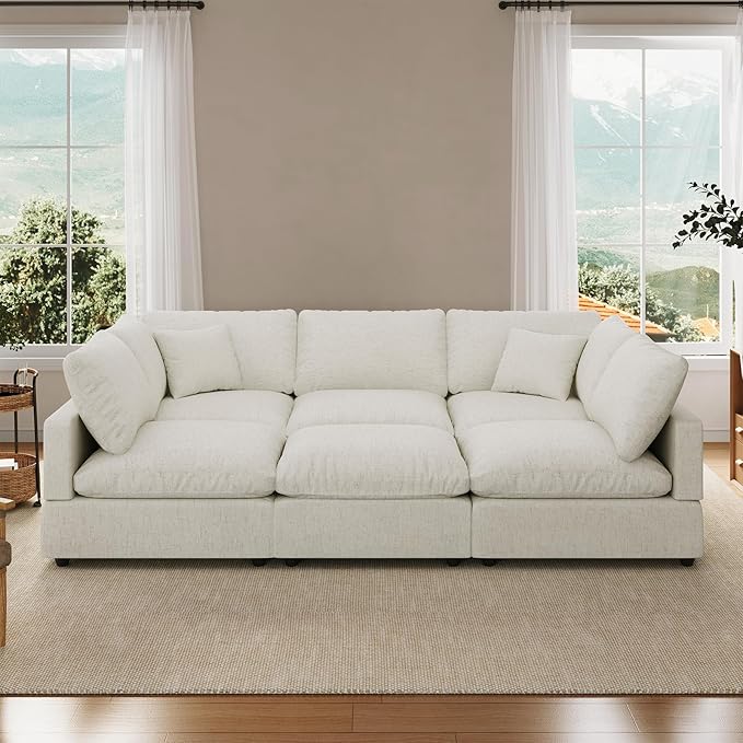 Cloud Couch Modular Sectional Sofa, 95.4" 6-Seater Sectional Couches for Living Room, Convertible Cloud Sofa with Ottoman, Down Filled Wide & Deep Seat, Removable Washable Cushion Covers