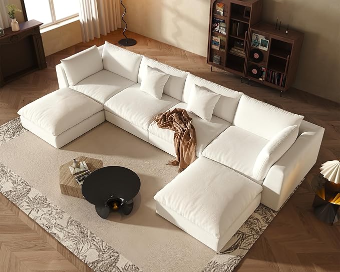 Fajiani Oversized Modular Sectional Sofa,Cloud Couch Deep Seat Sofa Cushion Covers Removable, Oversized Sectional Couches for Living Room (6 Seater U Shaped-Cream White)