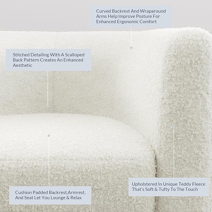 BELLEZE Accent Barrel Chair, Linen Round Chair Club Tub Sofa Corner Chair with Flared Legs and Cozy Soft Padding for Living Room Bedroom Waiting Room - Teddy White