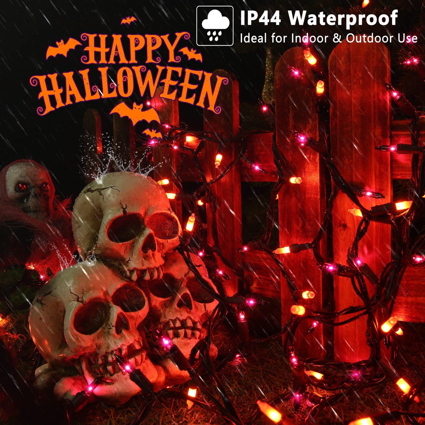 Brizled Orange & Purple Halloween Lights, 100 Count Connectable, UL Certified Incandescent String Lights, Black Wire Mini Lights Set for Indoor/Outdoor Halloween Party Decor