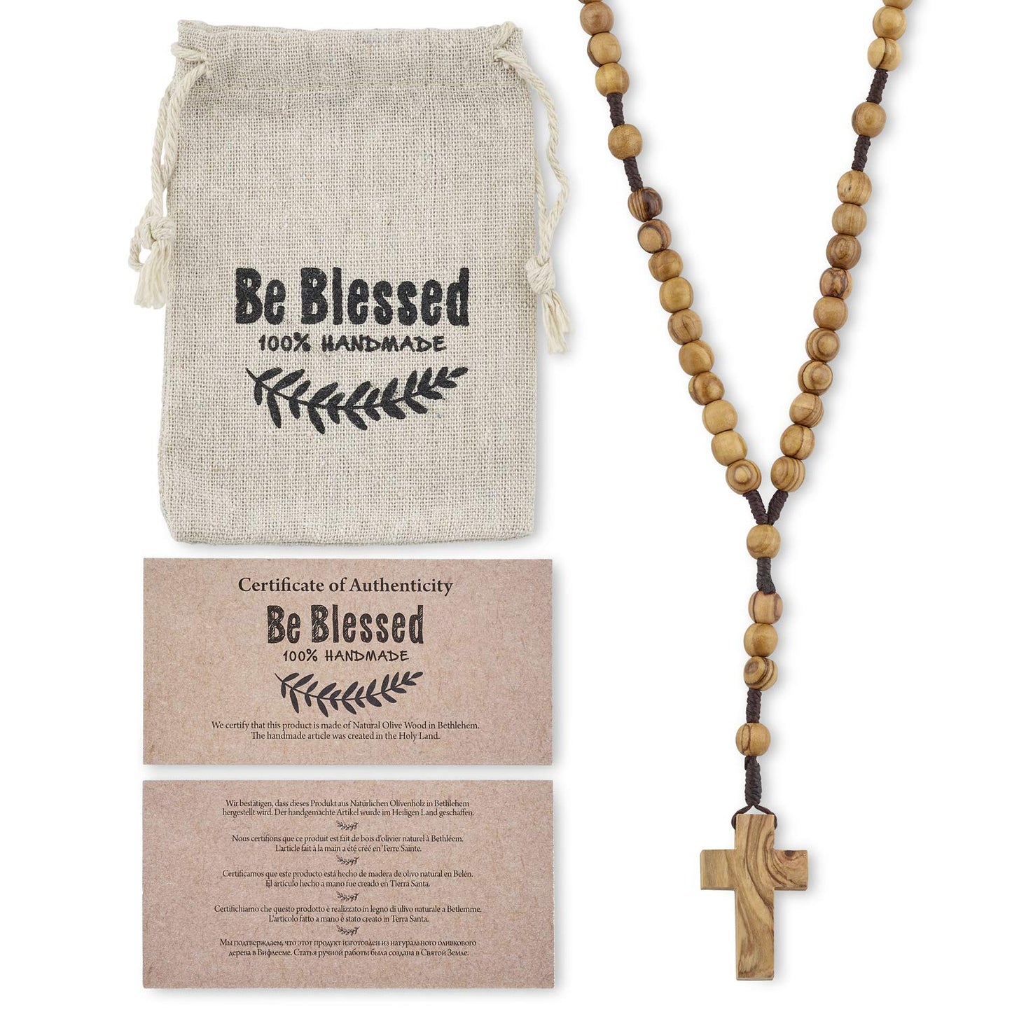 Bethlehem 2-Pack Certified Wooden Rosary from Olive Wood - Our Father Christian Catholic Wooden Prayer Beads in Cotton Rosary Po