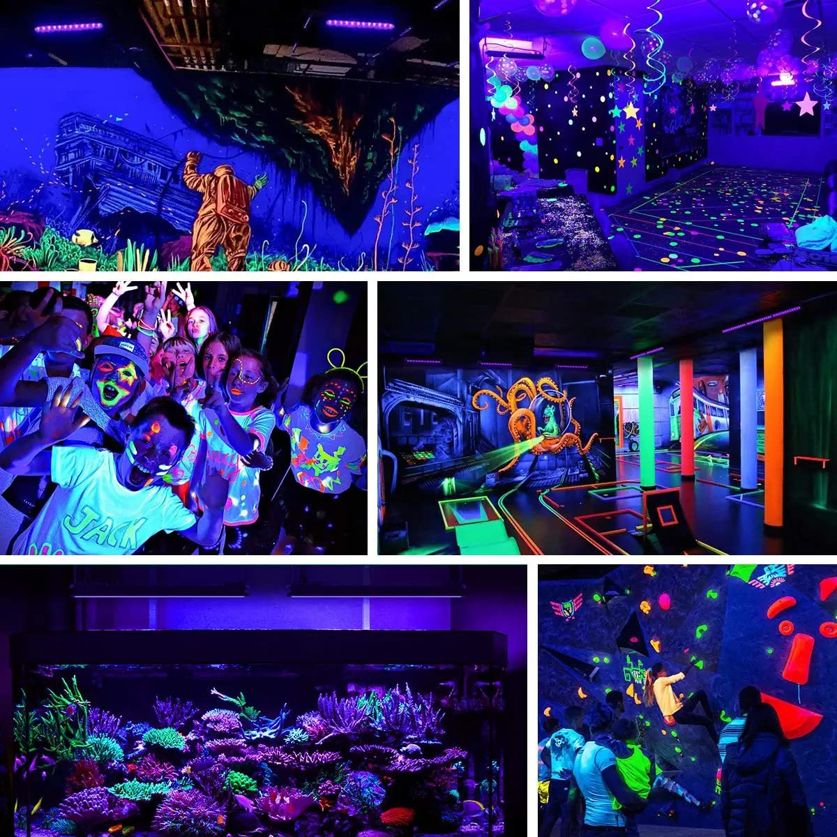 YANYCN 4 Pack 100W LED Black Lights, Blacklight Flood Light with Plug and Switch, 120VAC IP66 Waterproof Blacklight for Halloween Party, Glow in The Dark, Stage Light, Body Paint, Neon Glow