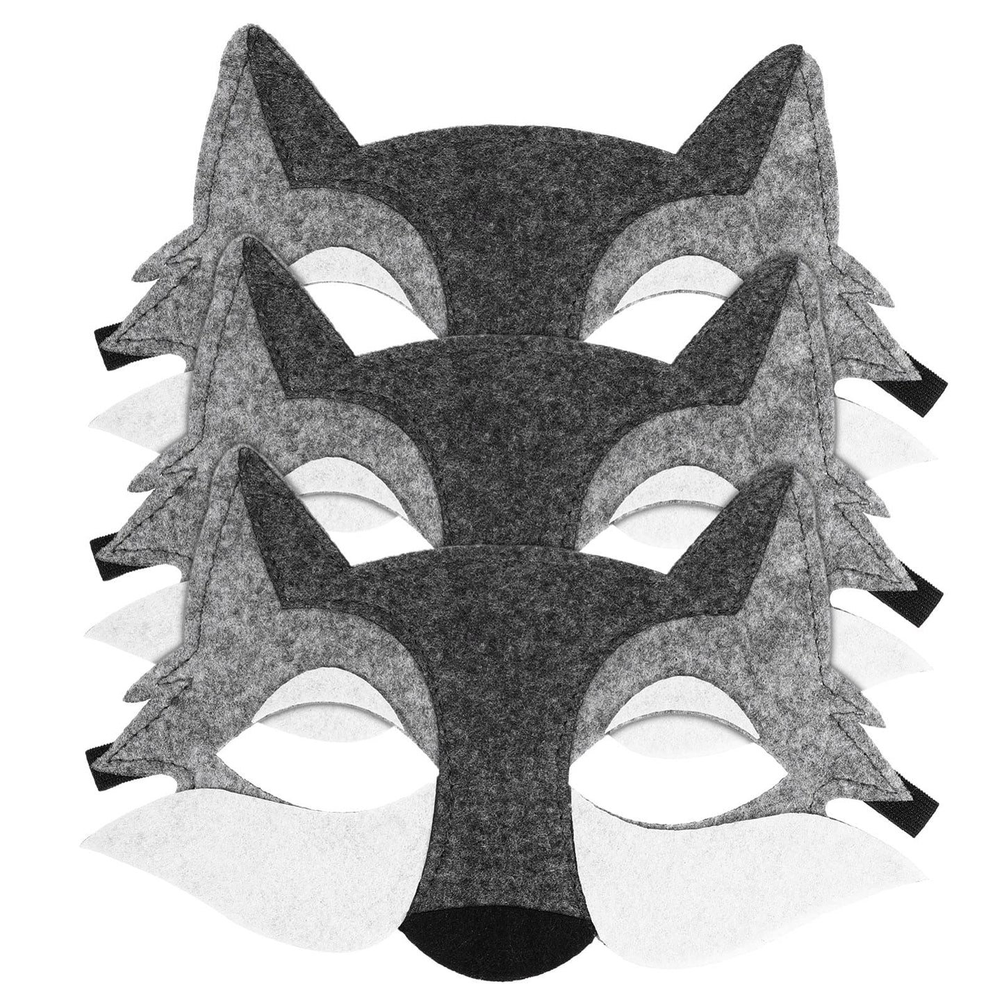 NUOBESTY 3PCS Wolf Mask Masquerade Animals Felt Half Face Mask for Kids Halloween Dress-up Party Supplies (Grey)