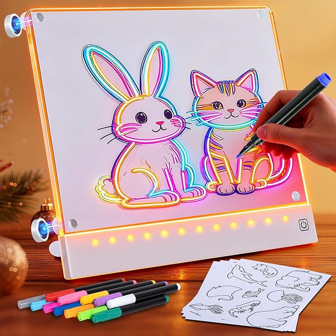 Rechargeable LED Drawing Board for Kids with Tracing Pages, Lumi Board Magnetic Light Up Acrylic Dry Erase Board, LED Note...