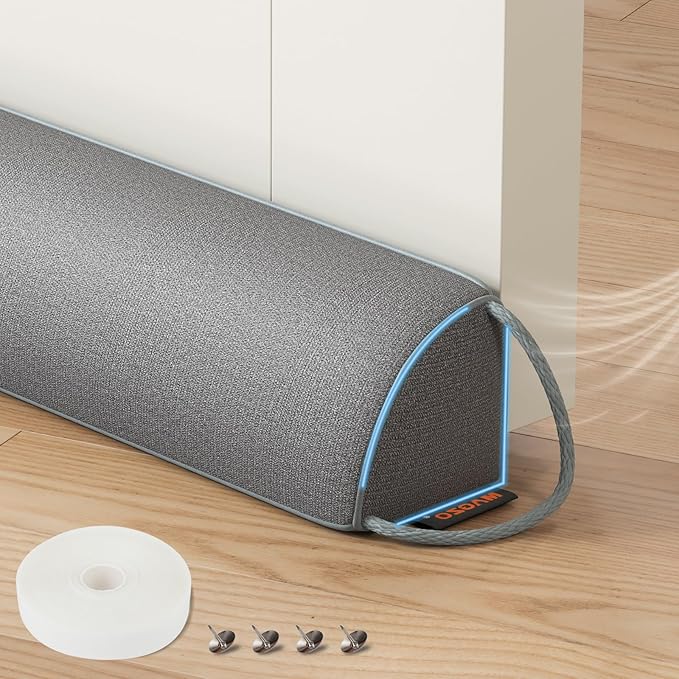 MAGZO Door Draft Stopper 32 Inches, Weighted Triangular Door Snake for Winter Noise Blocker with Hook Loops,Gray