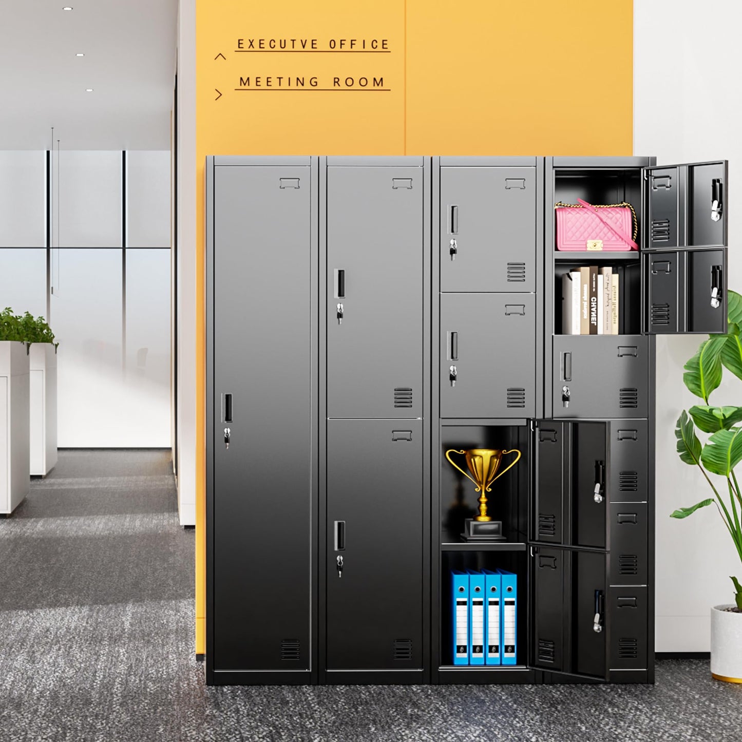 INTERGREAT 6-Door Metal Employee Lockers for Office, School & Gym,Steel Locker for Employees,Black