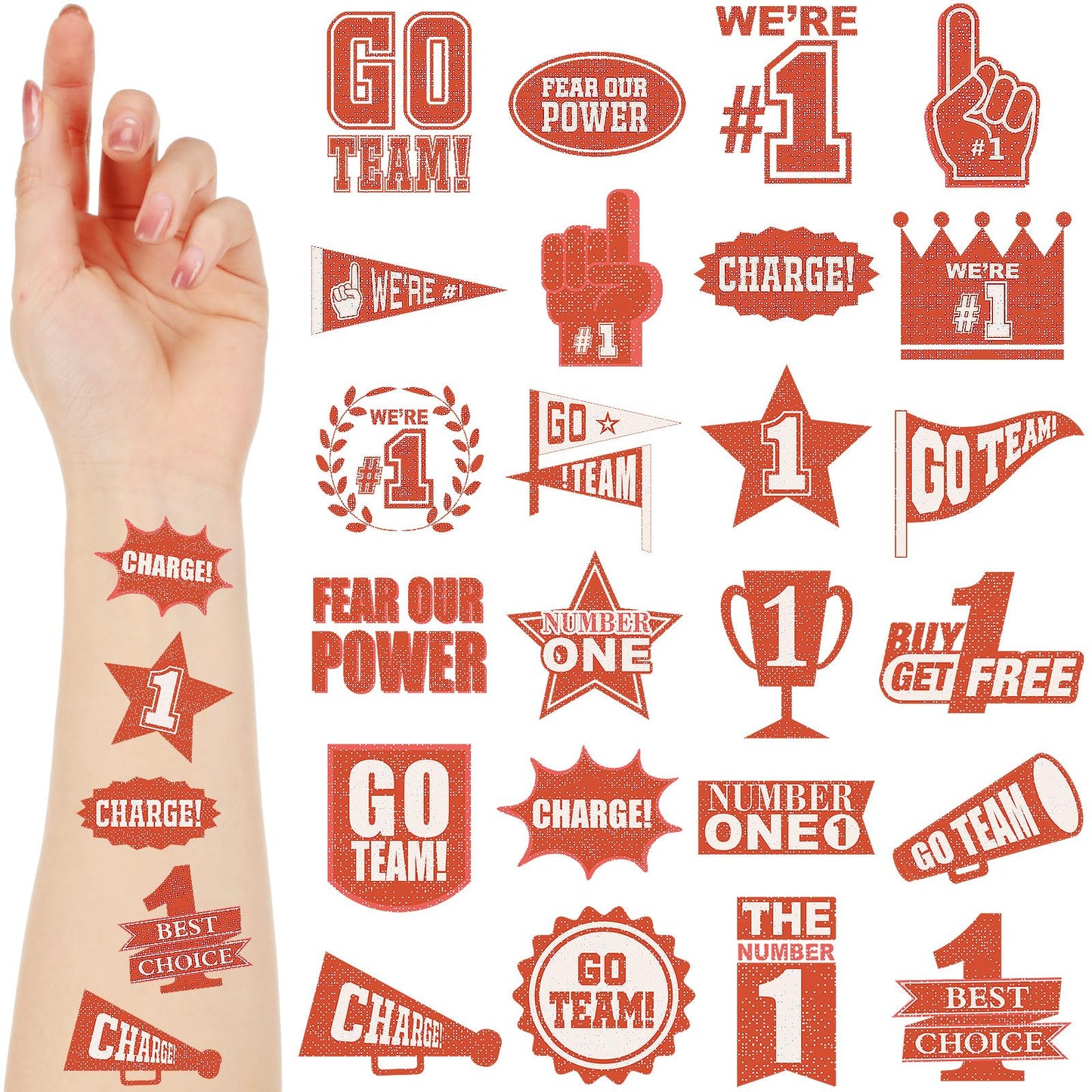 Landhoow 240 Pcs Dark Orange Team Spirit Tattoos Temporary Glitter Go Team Tattoos Football Temporary Stickers Party Costume Acc