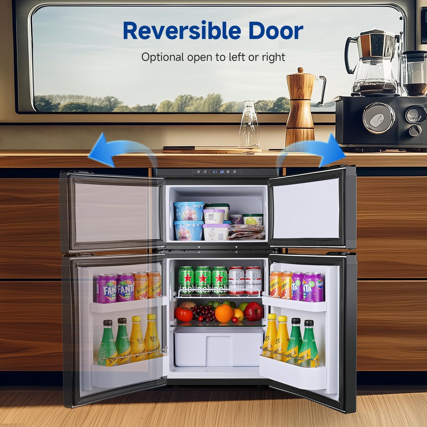 BODEGACOOLER 12 Volt RV Refrigerator, 80L(2.82cu.ft) RV Fridge with Freezer, APP Control Portable Compressor Cooler, -4℉ to 68℉, 12/24V DC for Boat, Yacht, Caravan, Truck, Camping