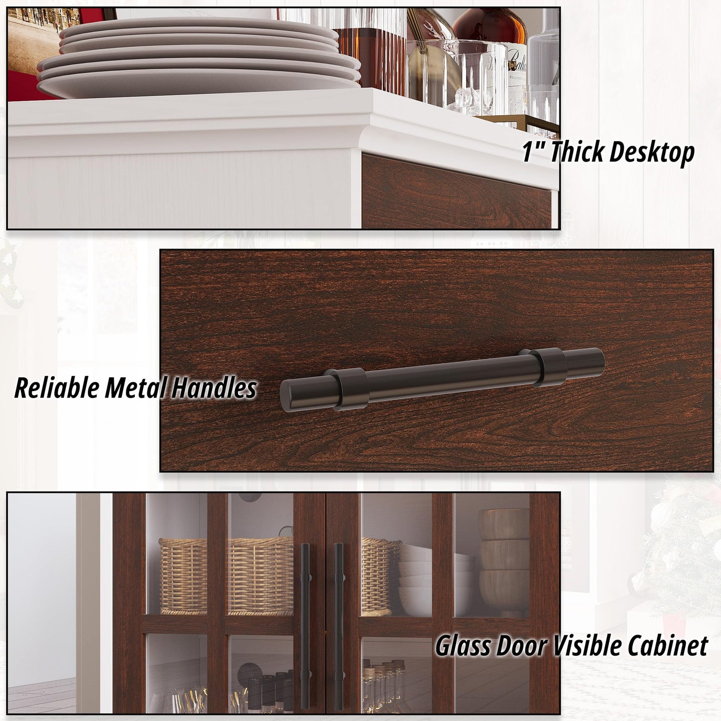IRONCK Buffet Cabinet with Storage, 55" Large Sideboard Buffet Storage with LED Lights, Farmhouse Coffee Bar Wood Liquor Cabinet for Kitchen, Dining Room, Red Walnut