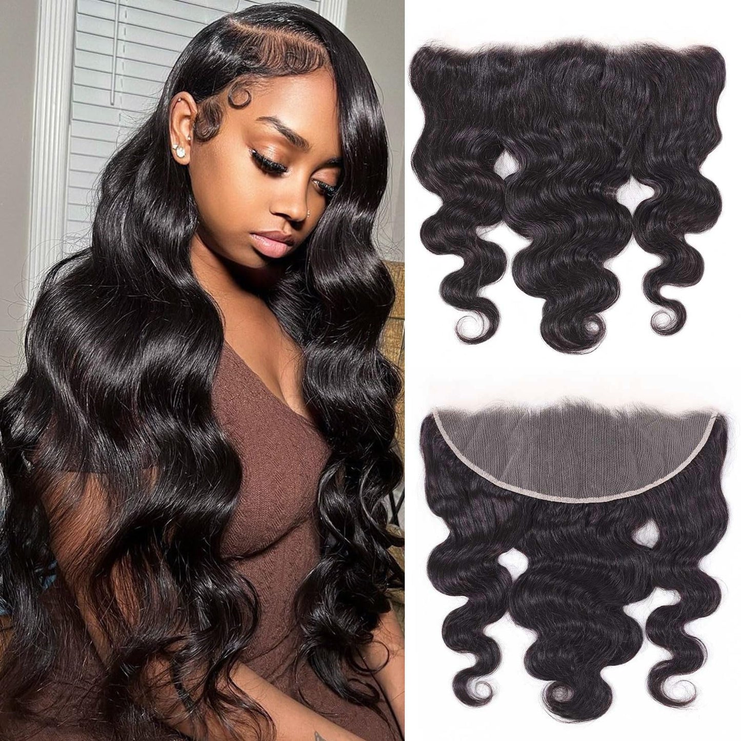 Omswet 13x4 HD Lace Frontal Human Hair Body Wave SKINLIKE 0.1mm Ultra-Thin HD Lace Frontal Pre Plucked Natural Hairline Small Kn