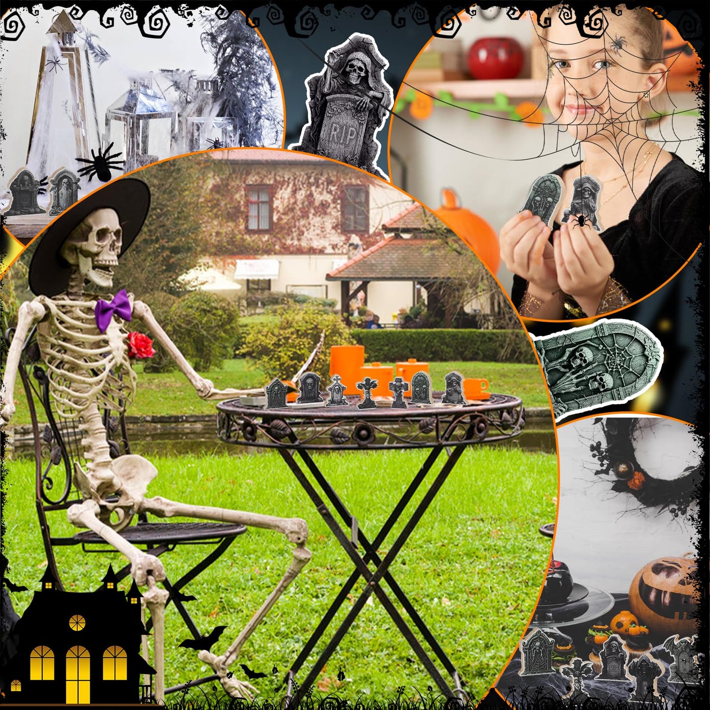DIYASY 12 Pcs Halloween Miniature Tombstones Figurines, Mini Resin Graveyard Gravestone Tiny Village Headstones Accessories for Graves DIY Crafts Outdoor Home Fairy Garden Dollhouse Decor