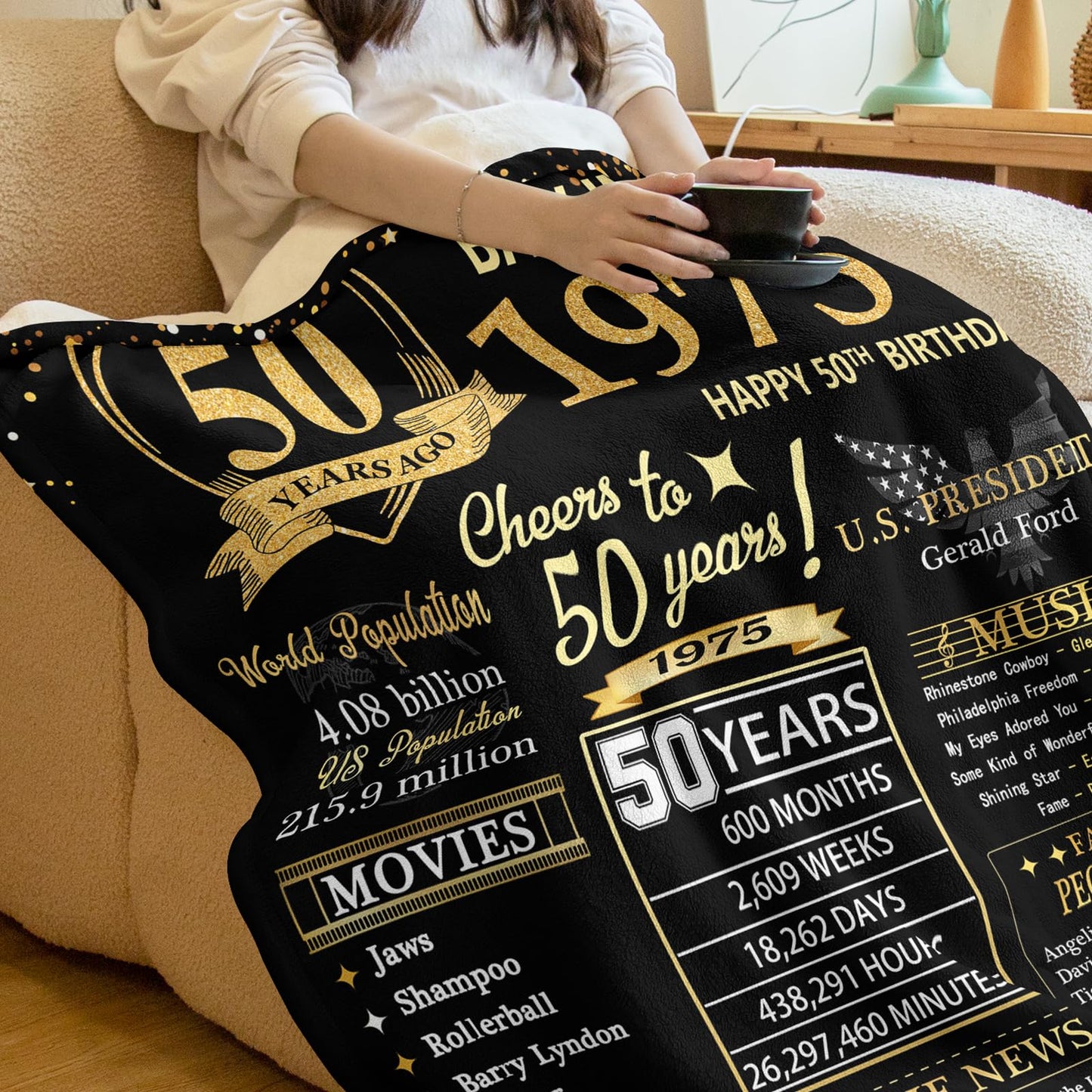 Budalagong 50th Birthday Gifts for Her Him,50th Birthday Gifts for Women Men 1975, 50 Year Old Gift Blanket for Turning 50 Birthday Woman Man