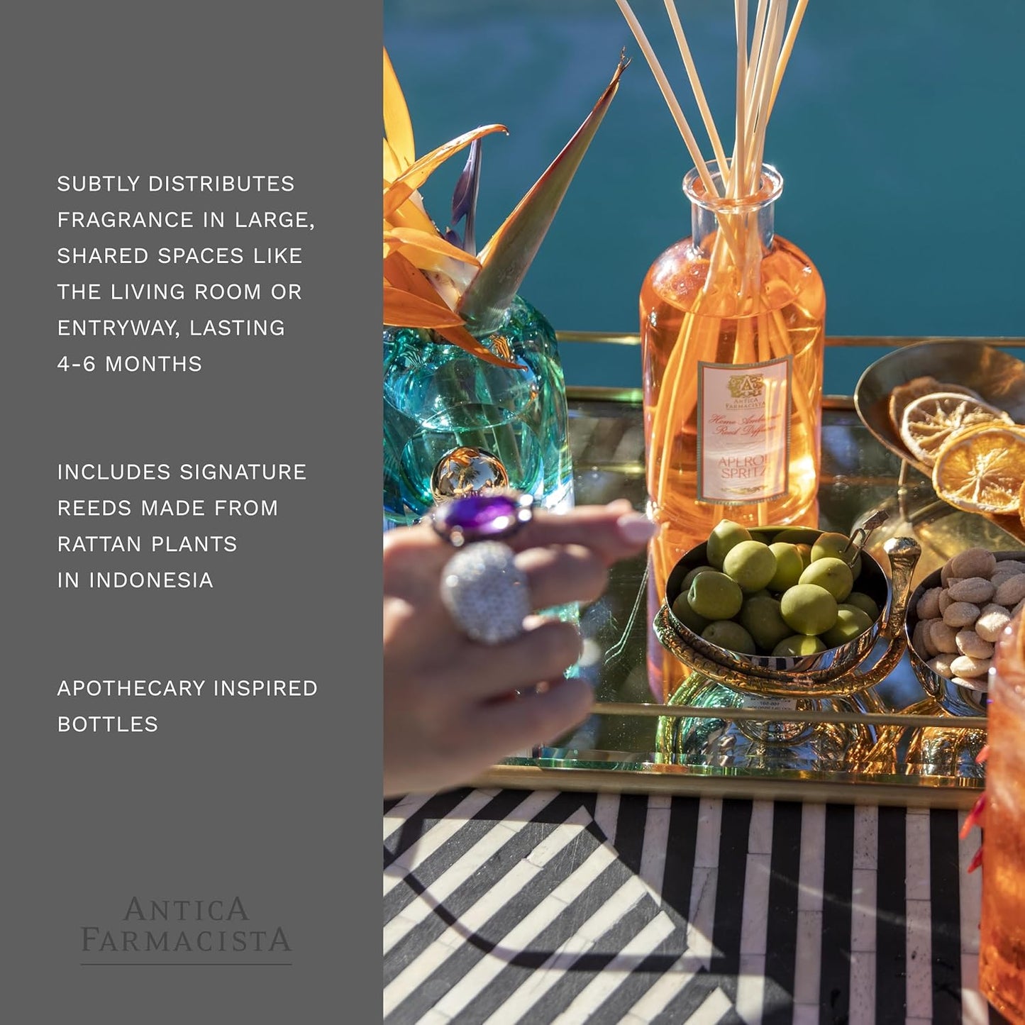 Antica Farmacista Home Ambiance Diffuser - Long-Lasting Reed Scent Diffuser - Luxury Room Freshener Gift - Aperol Spritz, 16.9 fl oz