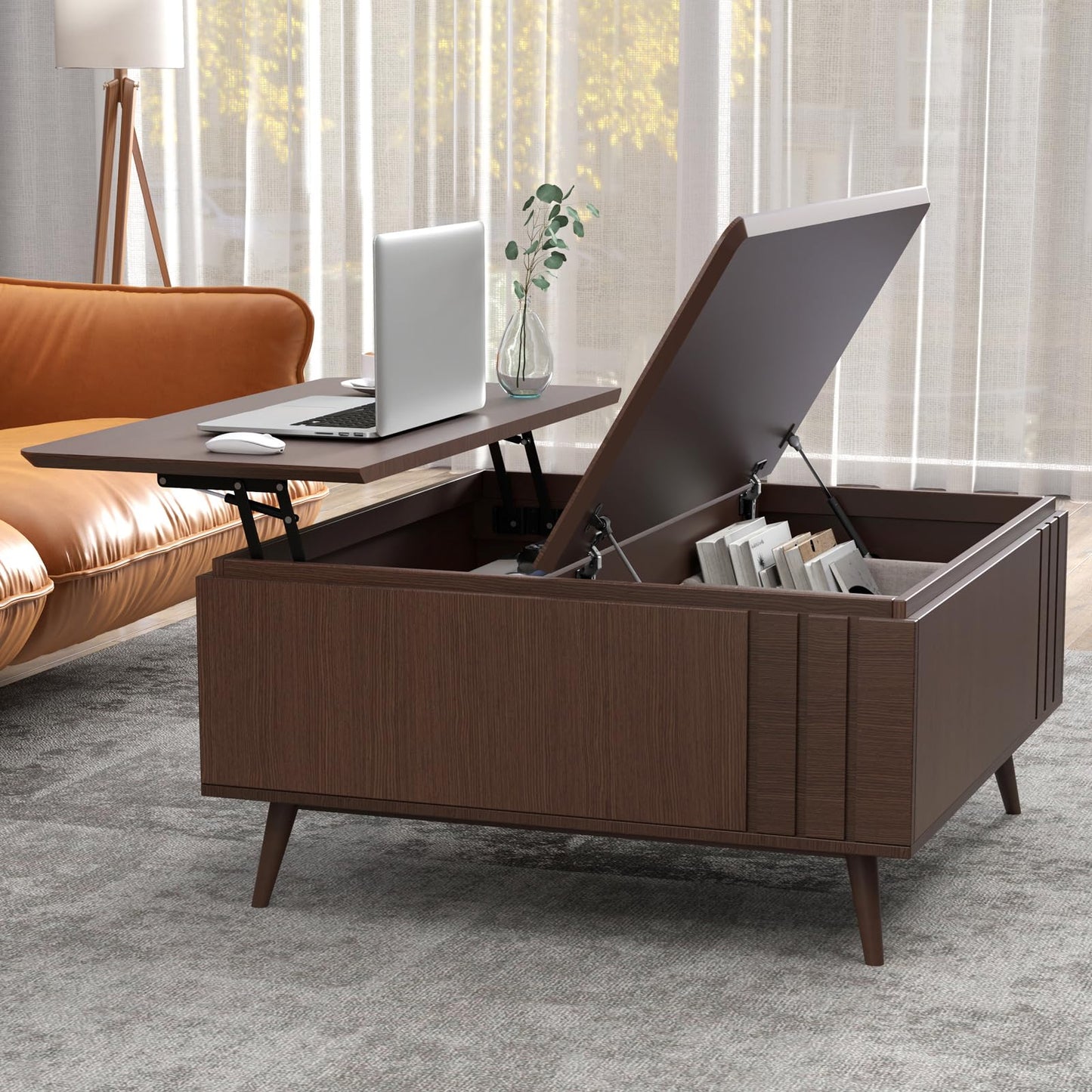 JOINICE, 36" Lift Top Coffee Table with Storage,Large Square Coffee Tables for Living Room,Mid Century Modern Center Table for Home Office, Dark Walnut