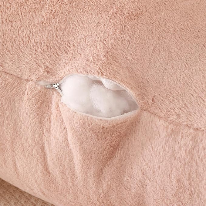 PAJEO Reading Pillow for Sitting in Bed, Large Backrest Reading Pillow with Arm Rest,Back-Rest Support Cushion for Sit Up on Couch, Sofa, and Floor, Dorm Essentials (Shell Pink Faux Fur, Large(19"))