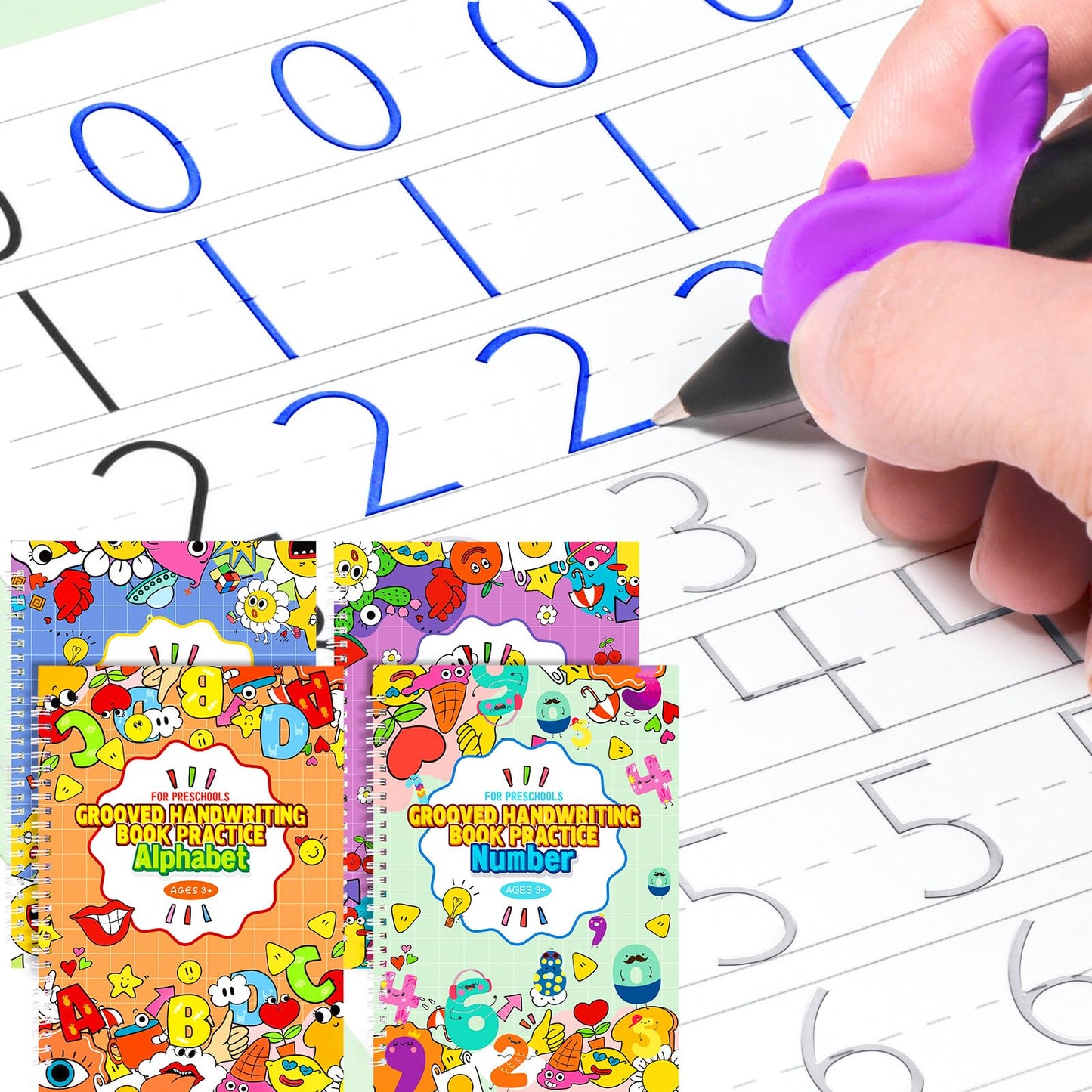 Magic Practice Copybook, Reusable Writing Practice Book, for Preschool Kids Age 3-8 Calligraphy (4 Books with Pens)