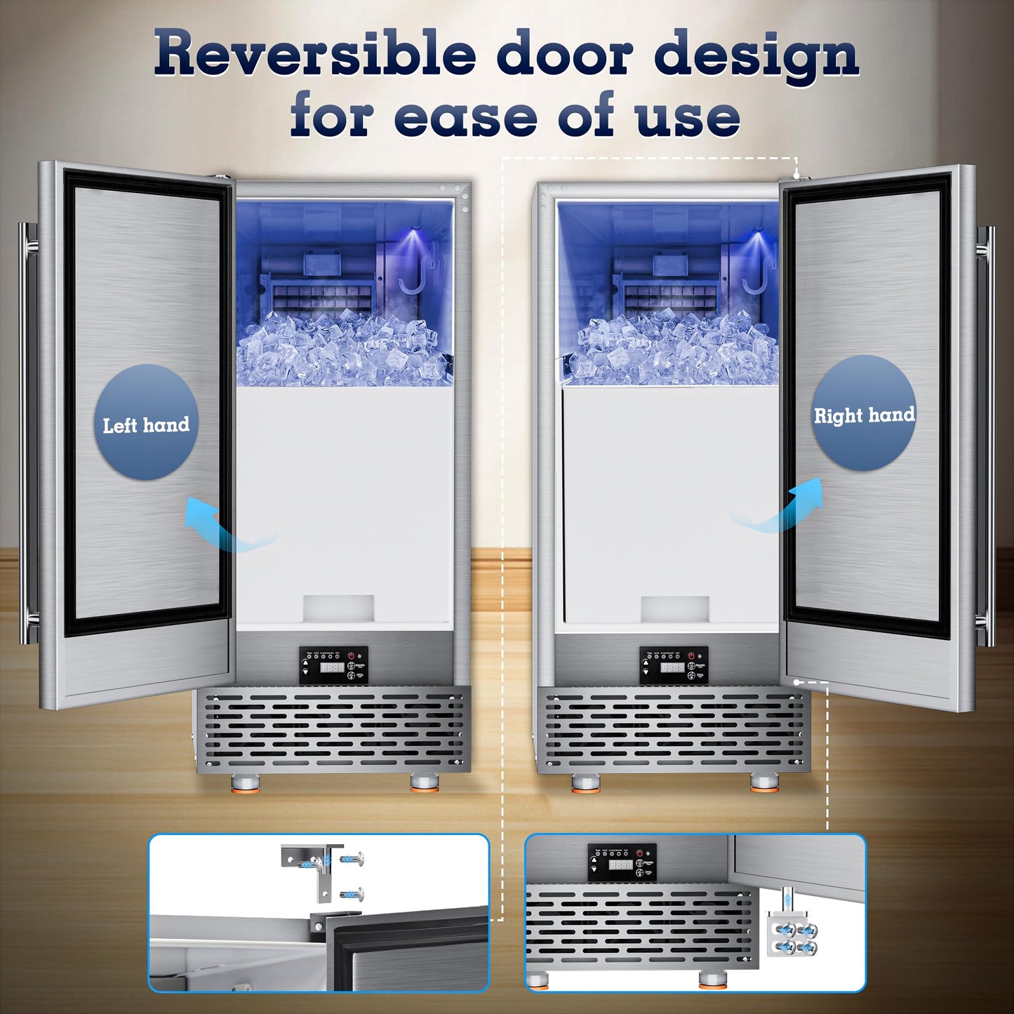 Ice Maker Commercial Under Counter Ice Maker Machine 88Lbs/Day with 55Lbs Storage, 15" W Stainless Steel Freestanding Ice Maker 40Ice/Cycle, Self-Cleaning for Home Restaurants Bars