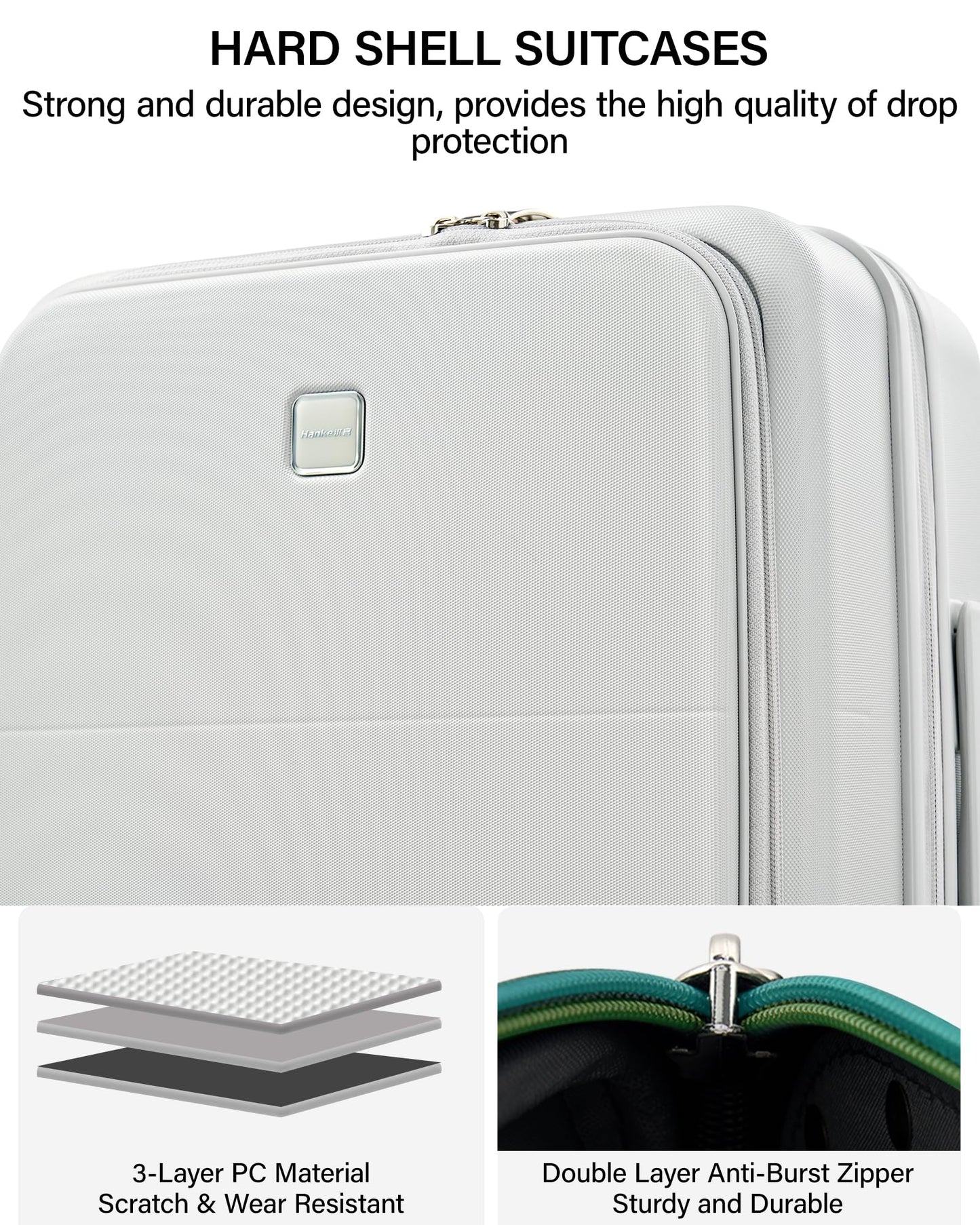 Hanke 20 Inch Expandable Carry On Luggage with Cup Holder 22x14x9 Airline Approved, Top Opening Hard Shell Suitcases with Wheels, Carry-On Travel Suitcase Trunk Luggage with Lock, Smoke White
