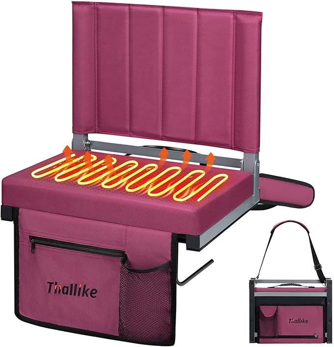 Thallike Heated Stadium Seats for Bleachers － 3-Level Heating Foldable Chair with Back Support, Large Storage Pockets & Cup Holder for Sports Games and Camping
