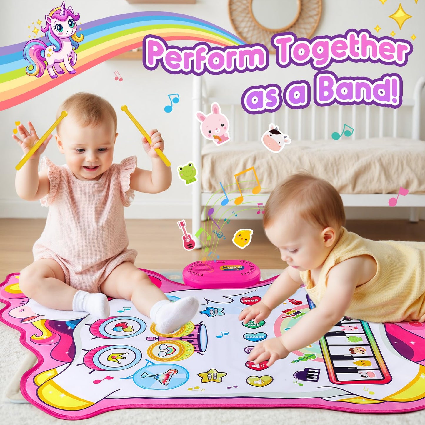 Unicorn Musical Mat for 1 2 3 Year Old Girls, 3 in 1 Piano Drum Mat Unicorn Gifts for 1-3 Year Old Girls, Toddler Toys 1st Birthday Presents for Kids Early Educational Music Toys