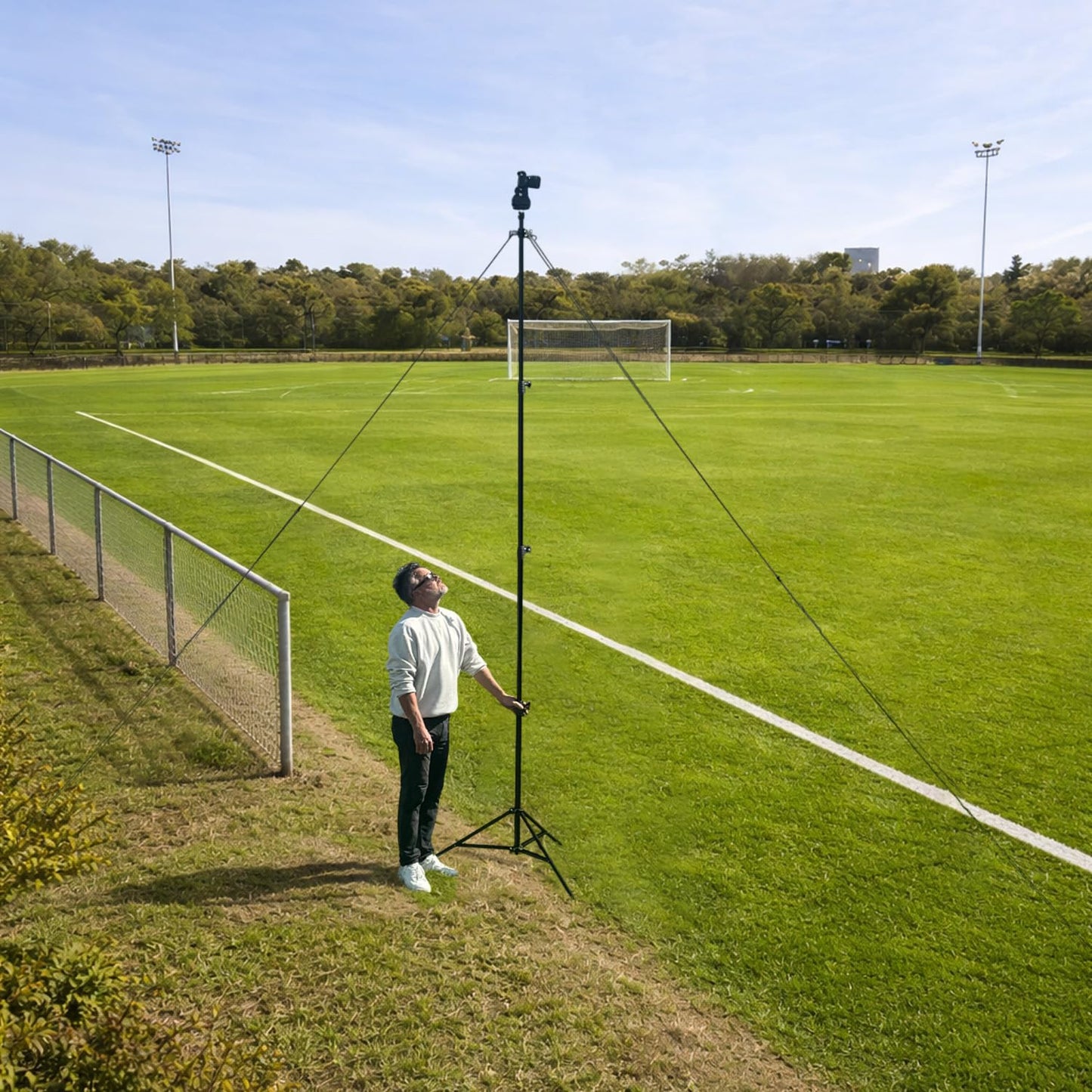 Glide Gear TST 12 12-Foot Tripod Stand – Air-Cushioned Telescoping Sections, Heavy-Duty Aluminum Construction, Adjustable Height, Supports Cameras Up to 4 lbs - Stabilization Kit Included