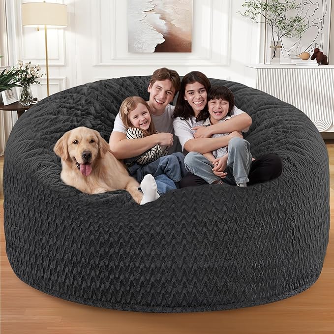 HABUTWAY 6FT Bean Bag Chair,Giant Bean Bag Chairs for Adults,Big Bean Bags with Memory Foam Filled, Large Beanbag Chairs with Chevron Plush Cover-Black
